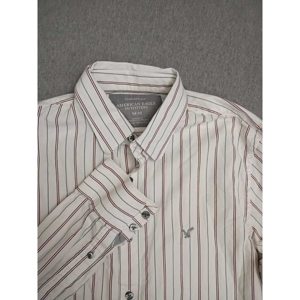 American Eagle Outfitters Men Vintage Fit Grey Maroon Stripe Button Down Shirt M